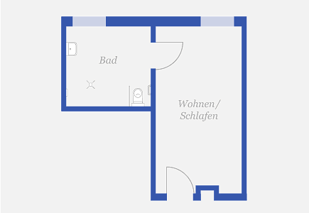 Grundriss einer Wohnung mit 30 Quadratmeter